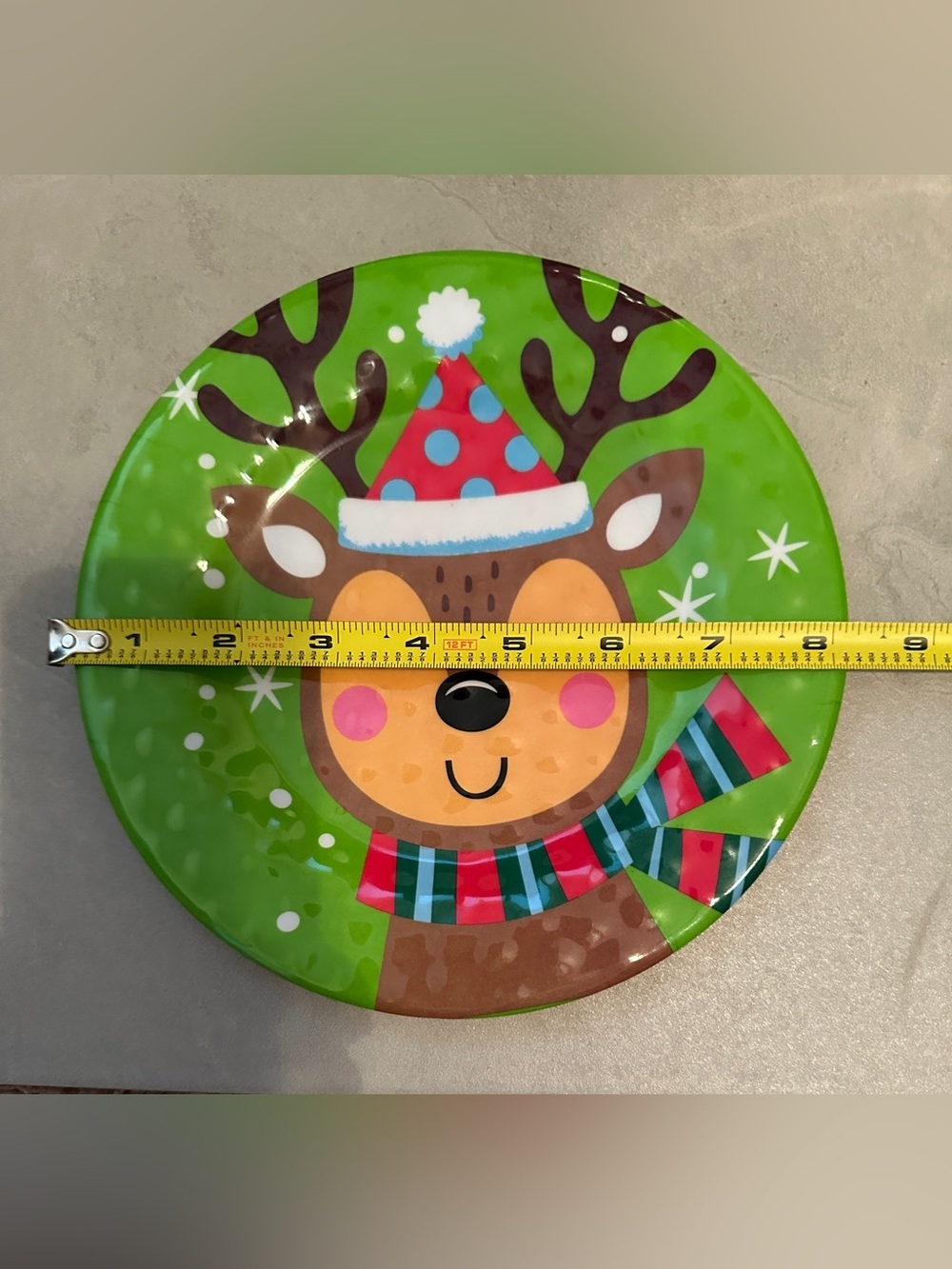 Sleigh Bell Bistro Christmas Melamine 8” Plates Set: 4 Santa Reindeer Snowman - Picture 6 of 7